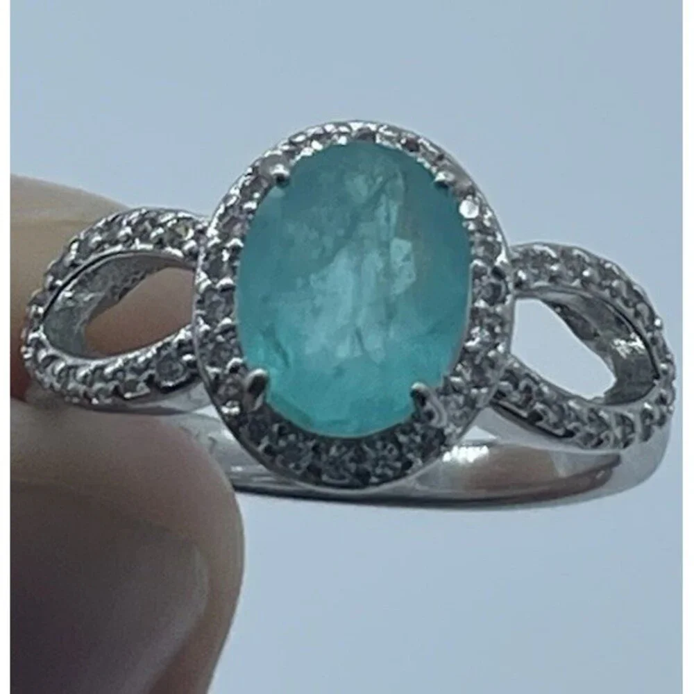 Bomb Party Size 7 Aqua Blue Halo Infinity Ring Rhodium Plated